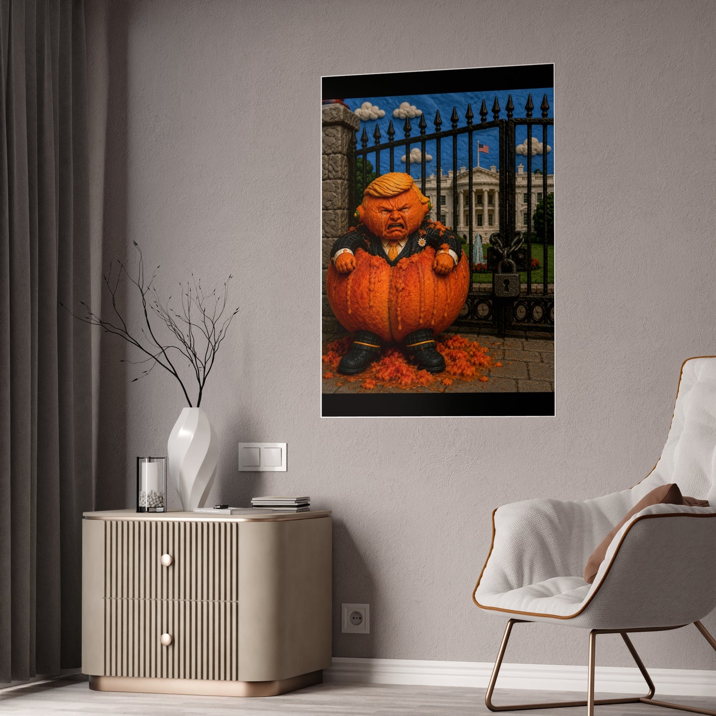 Gloss Poster — Whimsical Pumpkin Guardian Halloween Art Print