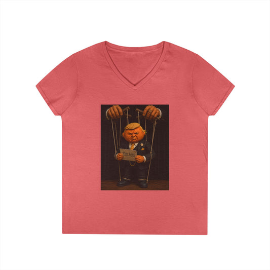 Ladies' V-Neck T-Shirt — Political Puppet Marionette Graphic Tee