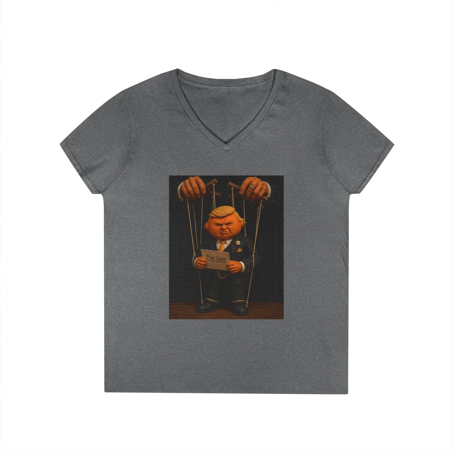 Ladies' V-Neck T-Shirt — Political Puppet Marionette Graphic Tee