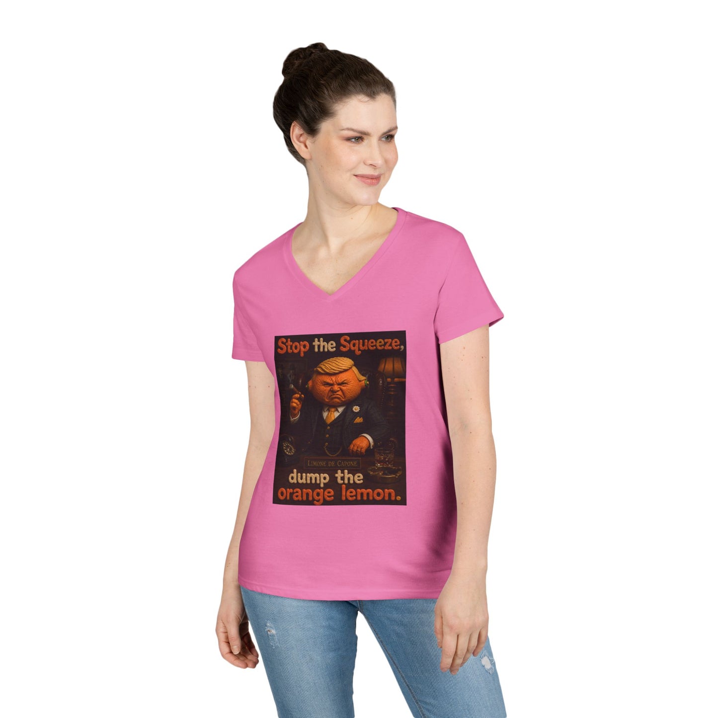 Stop the Squeeze — 'Dump the Orange Lemon' Ladies' V-Neck Tee