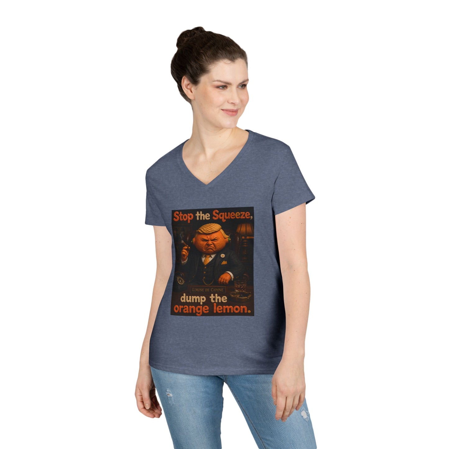 Stop the Squeeze — 'Dump the Orange Lemon' Ladies' V-Neck Tee