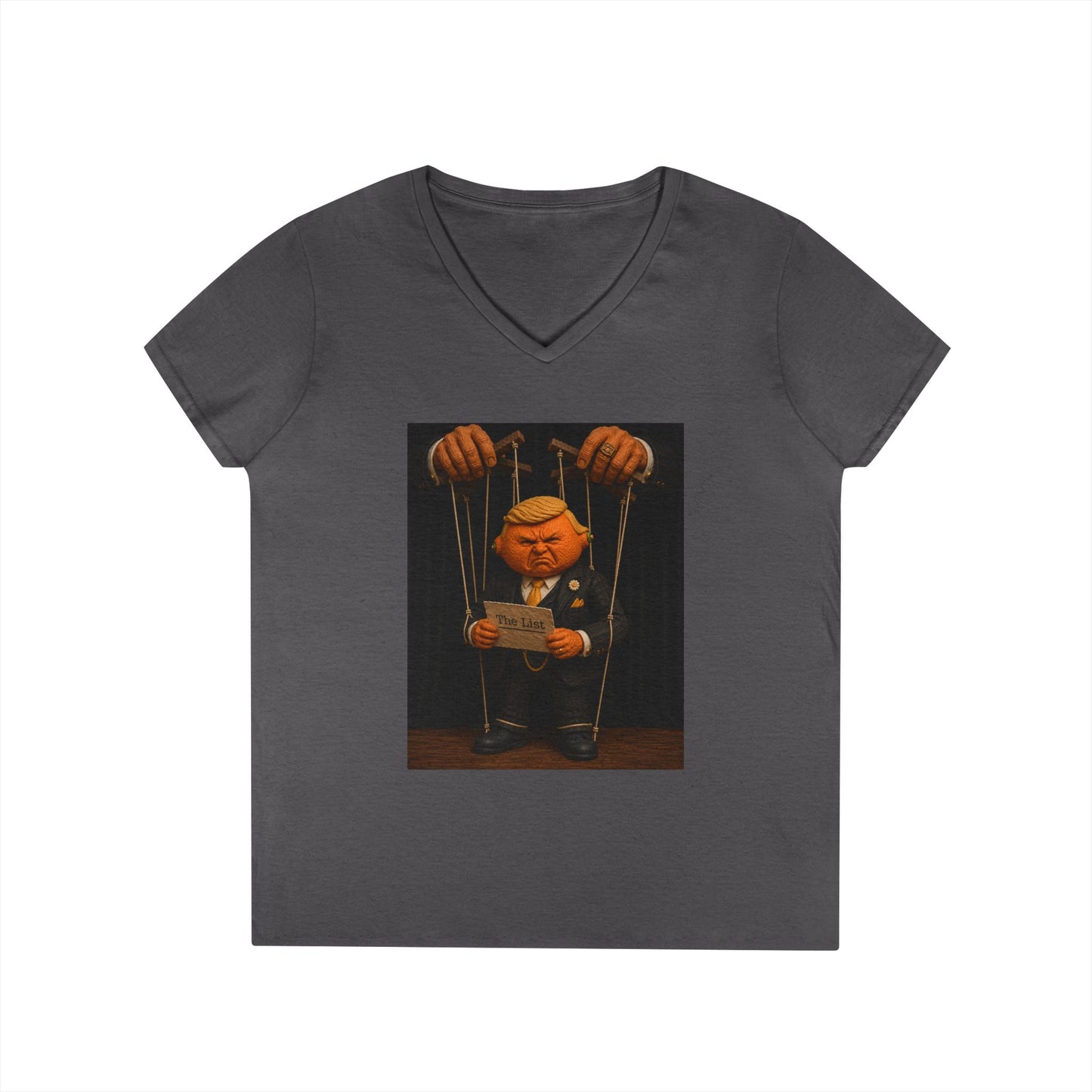 Ladies' V-Neck T-Shirt — Political Puppet Marionette Graphic Tee