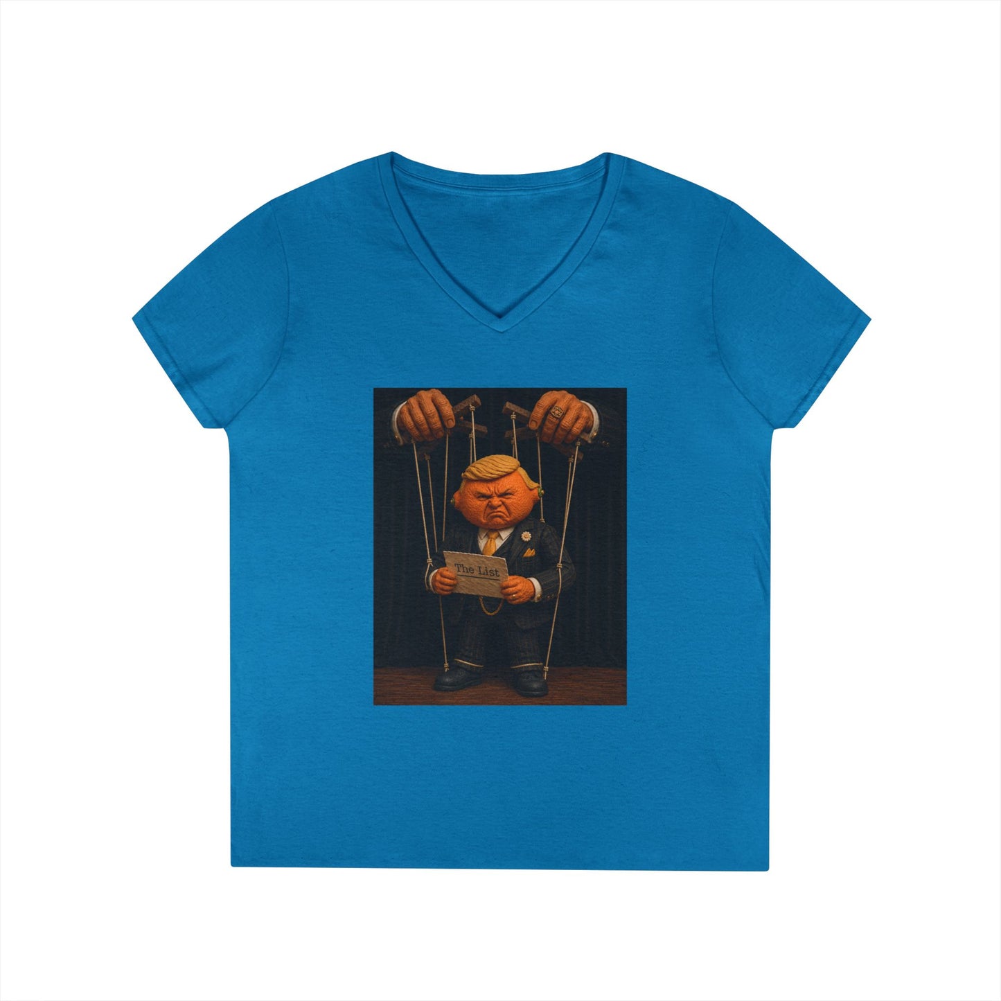 Ladies' V-Neck T-Shirt — Political Puppet Marionette Graphic Tee