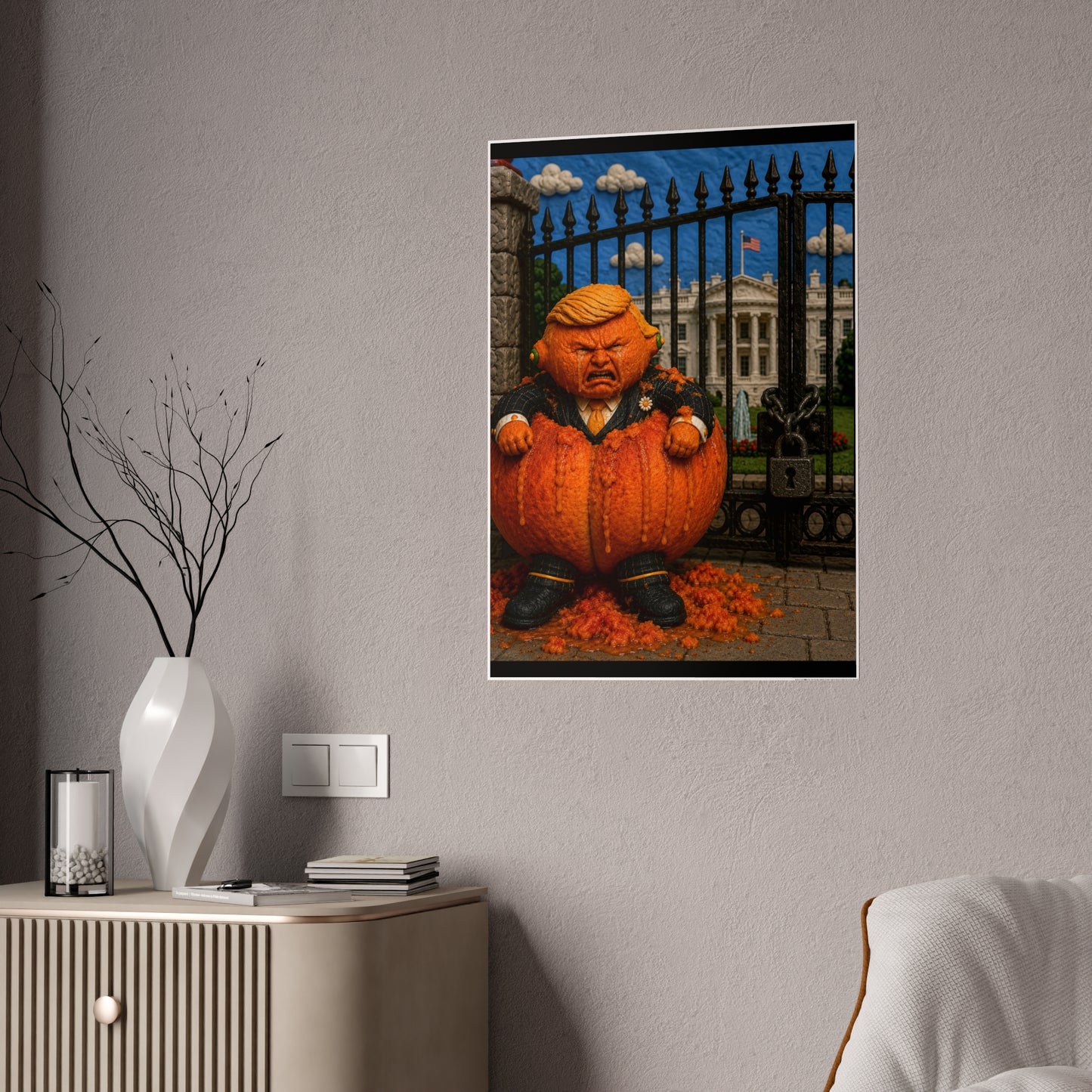 Gloss Poster — Whimsical Pumpkin Guardian Halloween Art Print