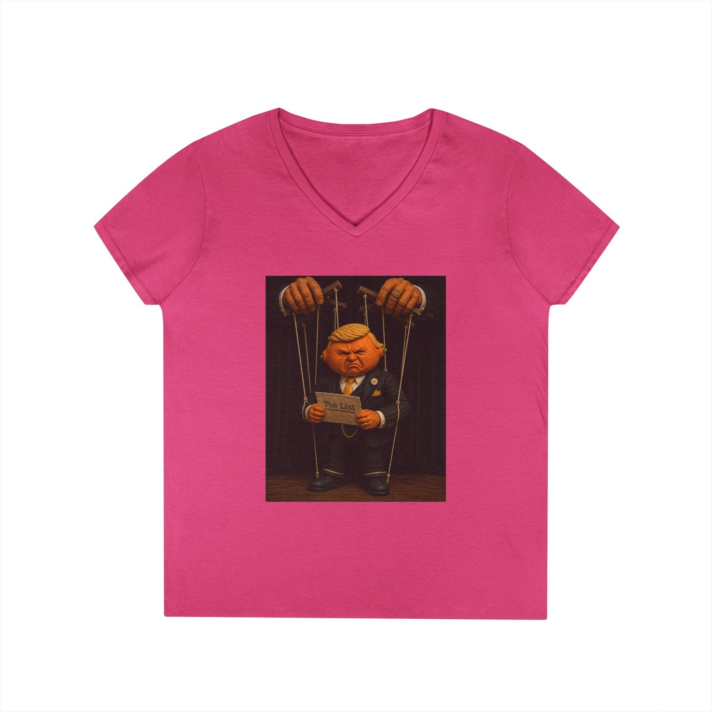 Ladies' V-Neck T-Shirt — Political Puppet Marionette Graphic Tee