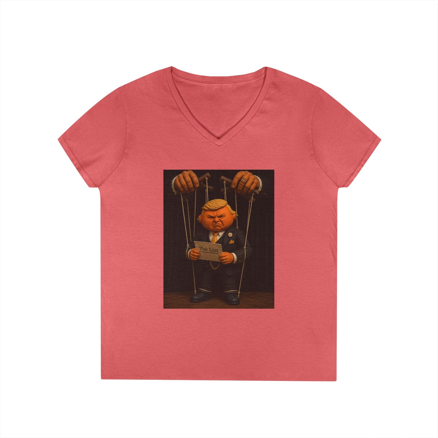 Ladies' V-Neck T-Shirt — Political Puppet Marionette Graphic Tee
