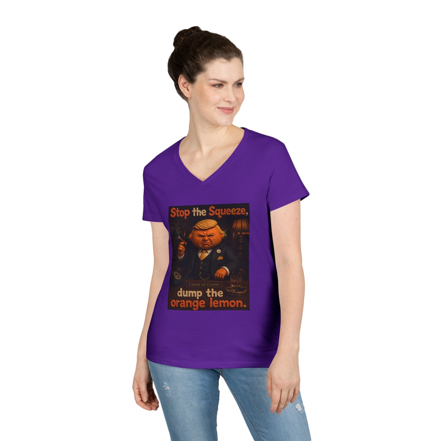 Stop the Squeeze — 'Dump the Orange Lemon' Ladies' V-Neck Tee