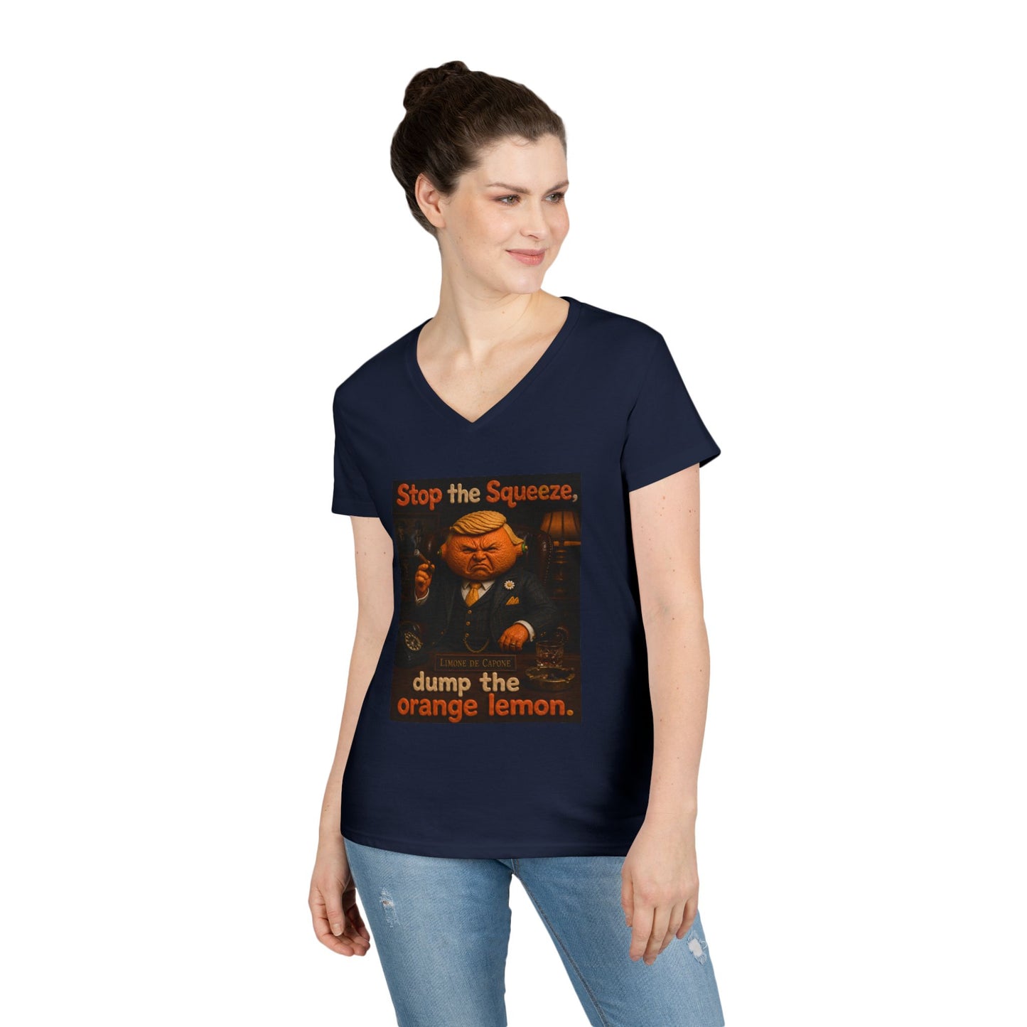 Stop the Squeeze — 'Dump the Orange Lemon' Ladies' V-Neck Tee