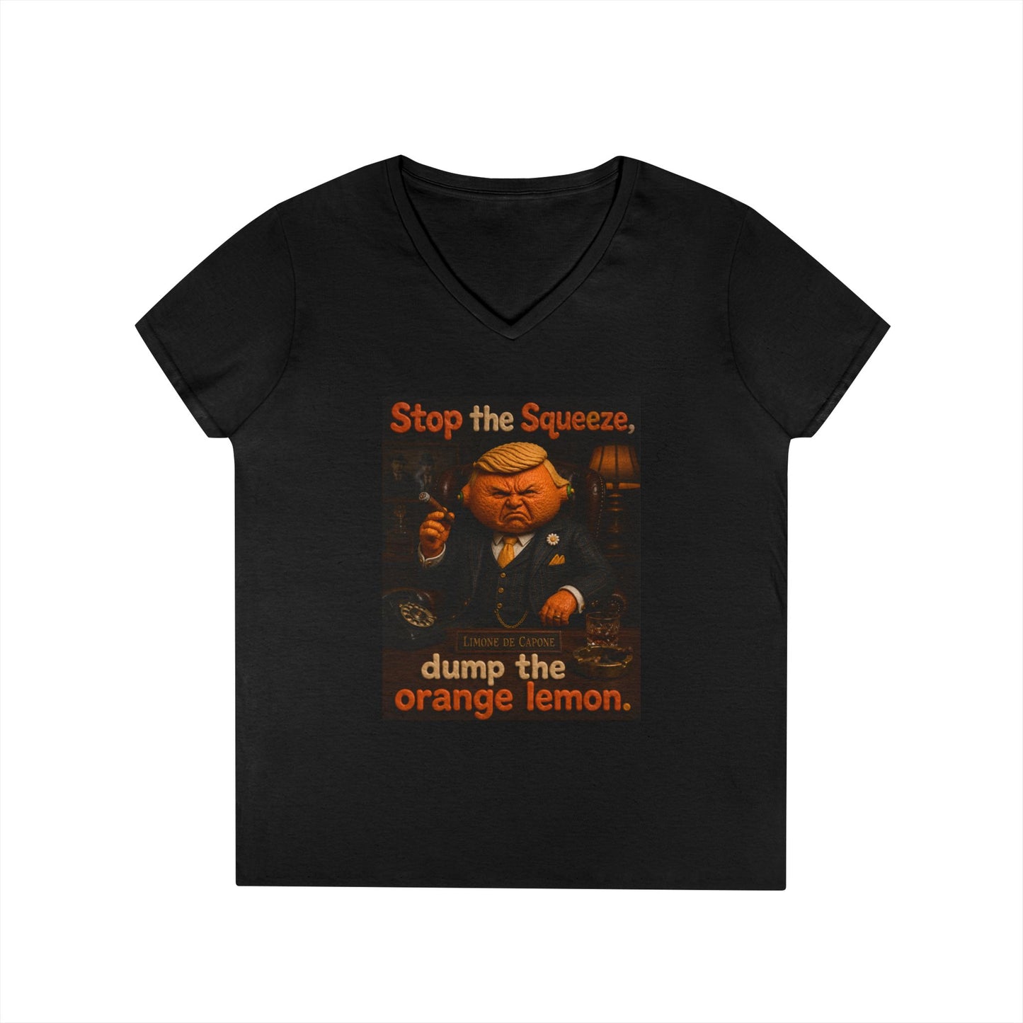Stop the Squeeze — 'Dump the Orange Lemon' Ladies' V-Neck Tee