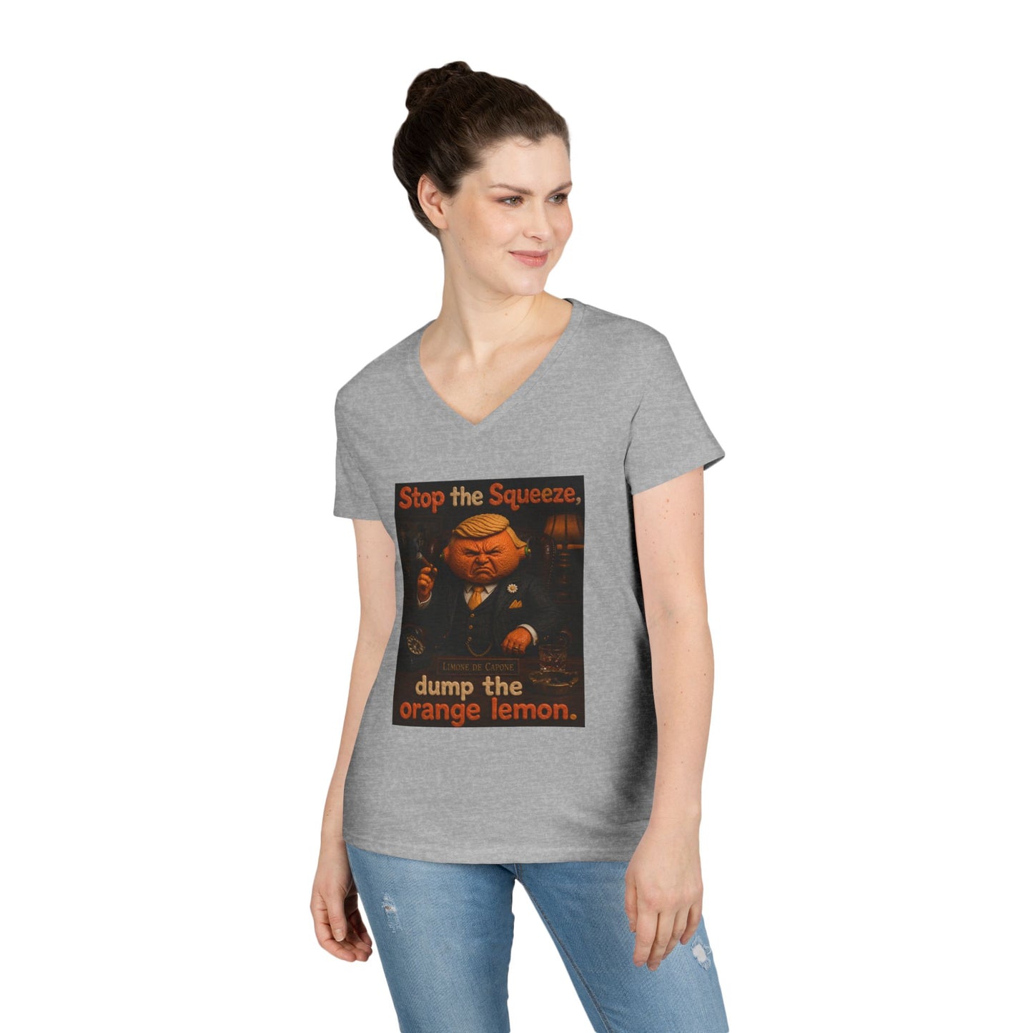 Stop the Squeeze — 'Dump the Orange Lemon' Ladies' V-Neck Tee