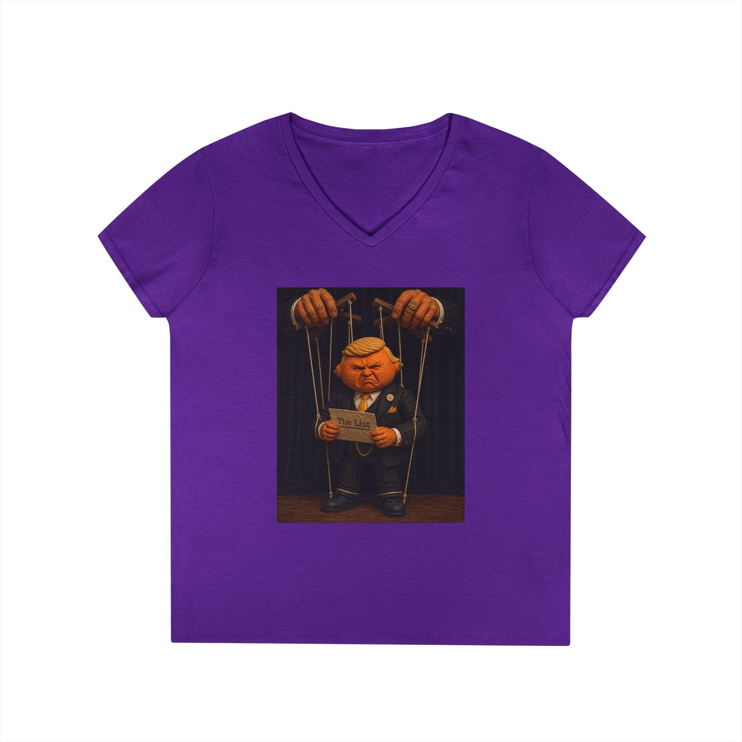 Ladies' V-Neck T-Shirt — Political Puppet Marionette Graphic Tee