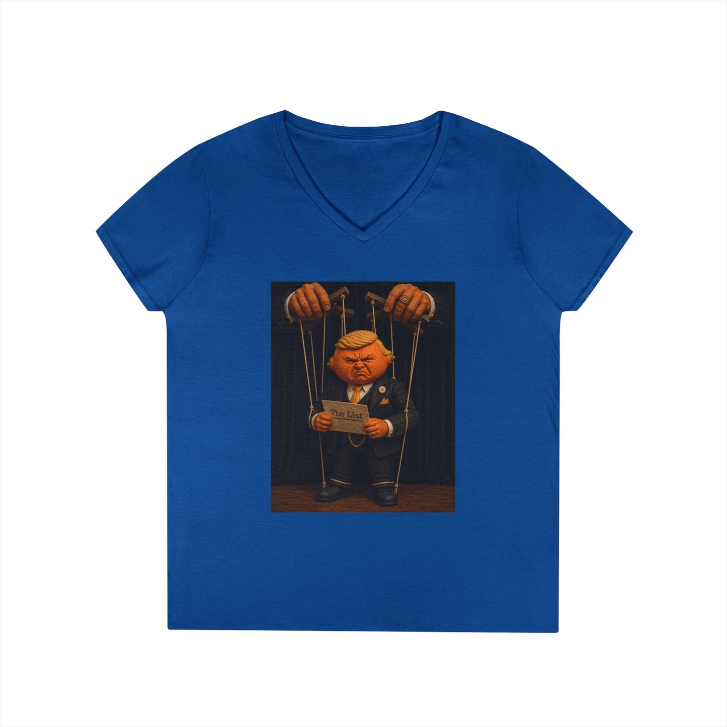 Ladies' V-Neck T-Shirt — Political Puppet Marionette Graphic Tee
