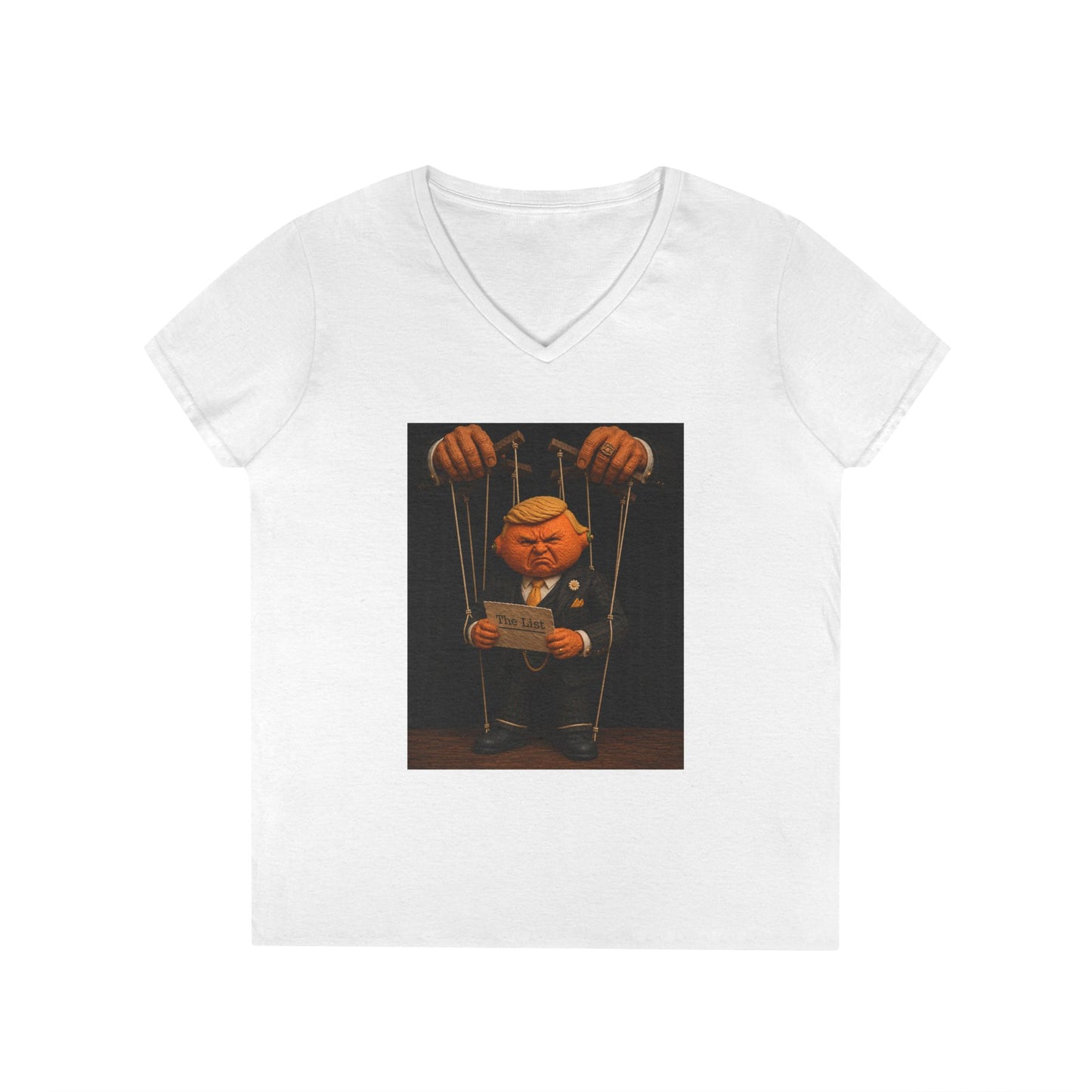 Ladies' V-Neck T-Shirt — Political Puppet Marionette Graphic Tee