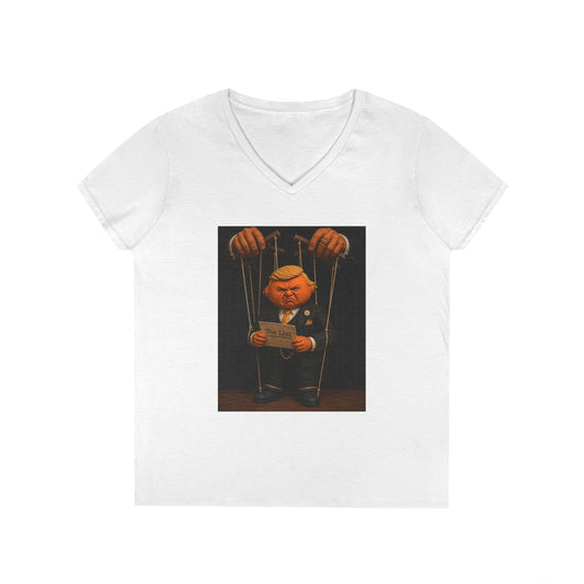 Ladies' V-Neck T-Shirt — Political Puppet Marionette Graphic Tee