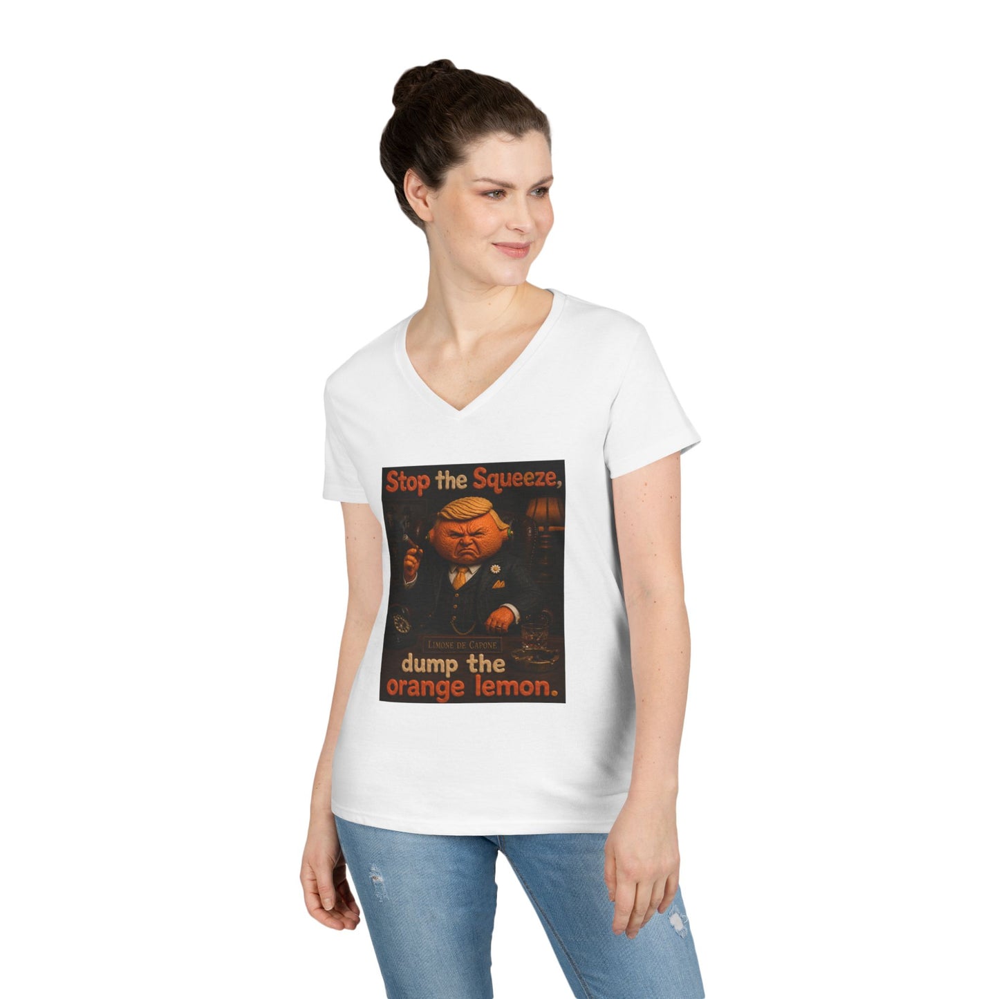 Stop the Squeeze — 'Dump the Orange Lemon' Ladies' V-Neck Tee