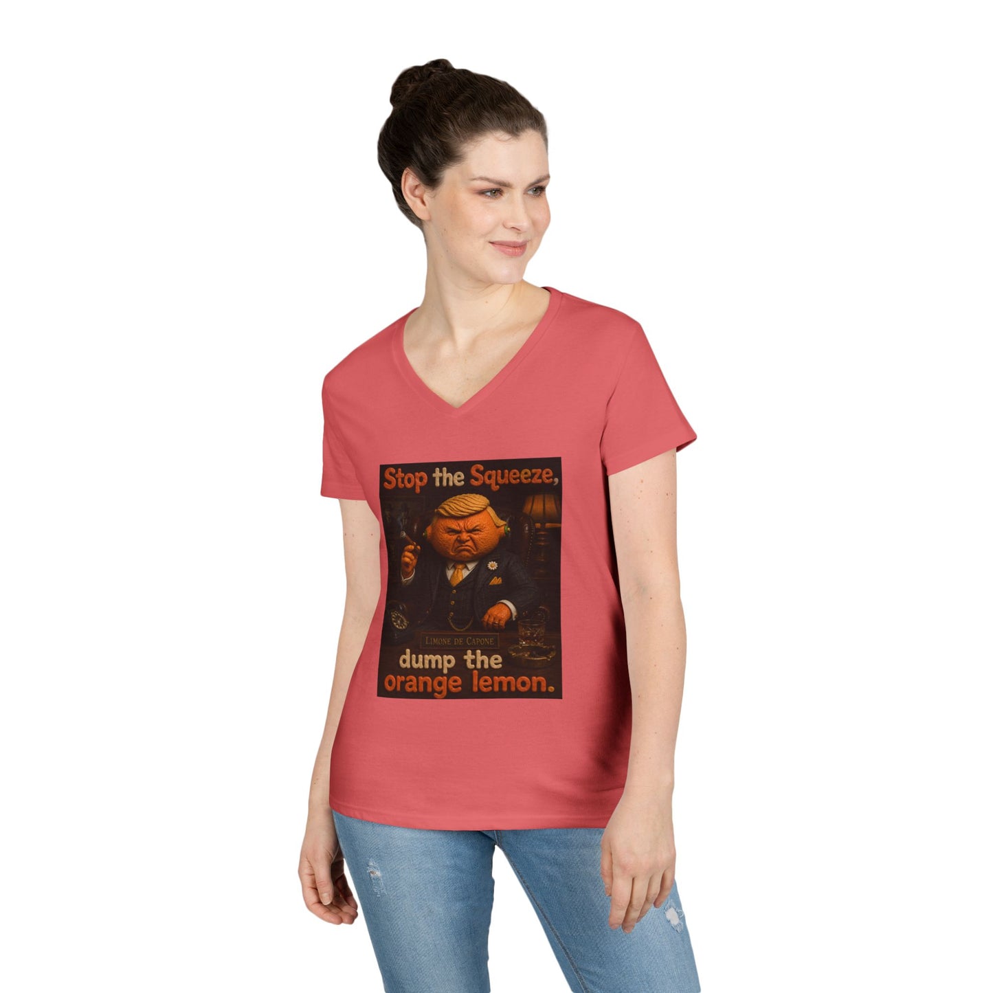 Stop the Squeeze — 'Dump the Orange Lemon' Ladies' V-Neck Tee