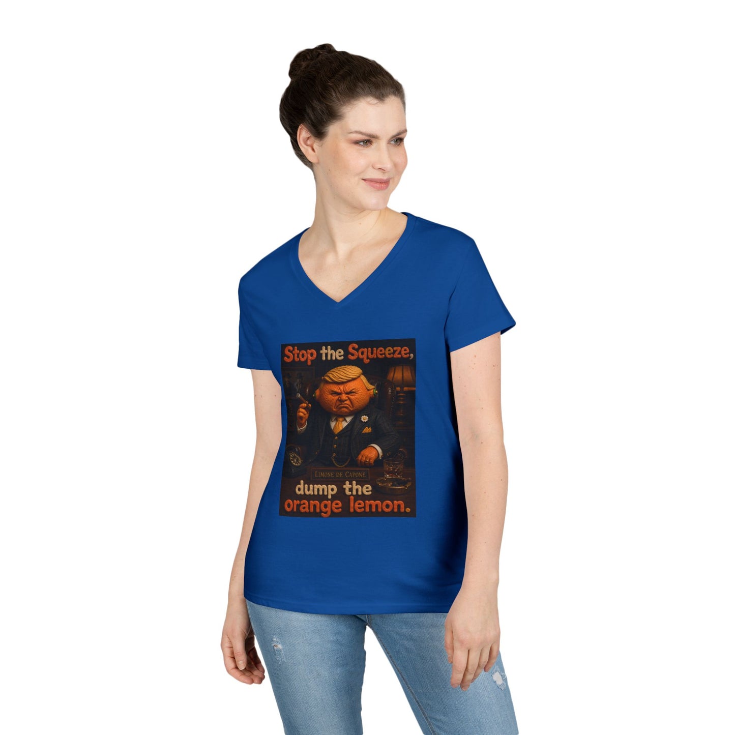Stop the Squeeze — 'Dump the Orange Lemon' Ladies' V-Neck Tee
