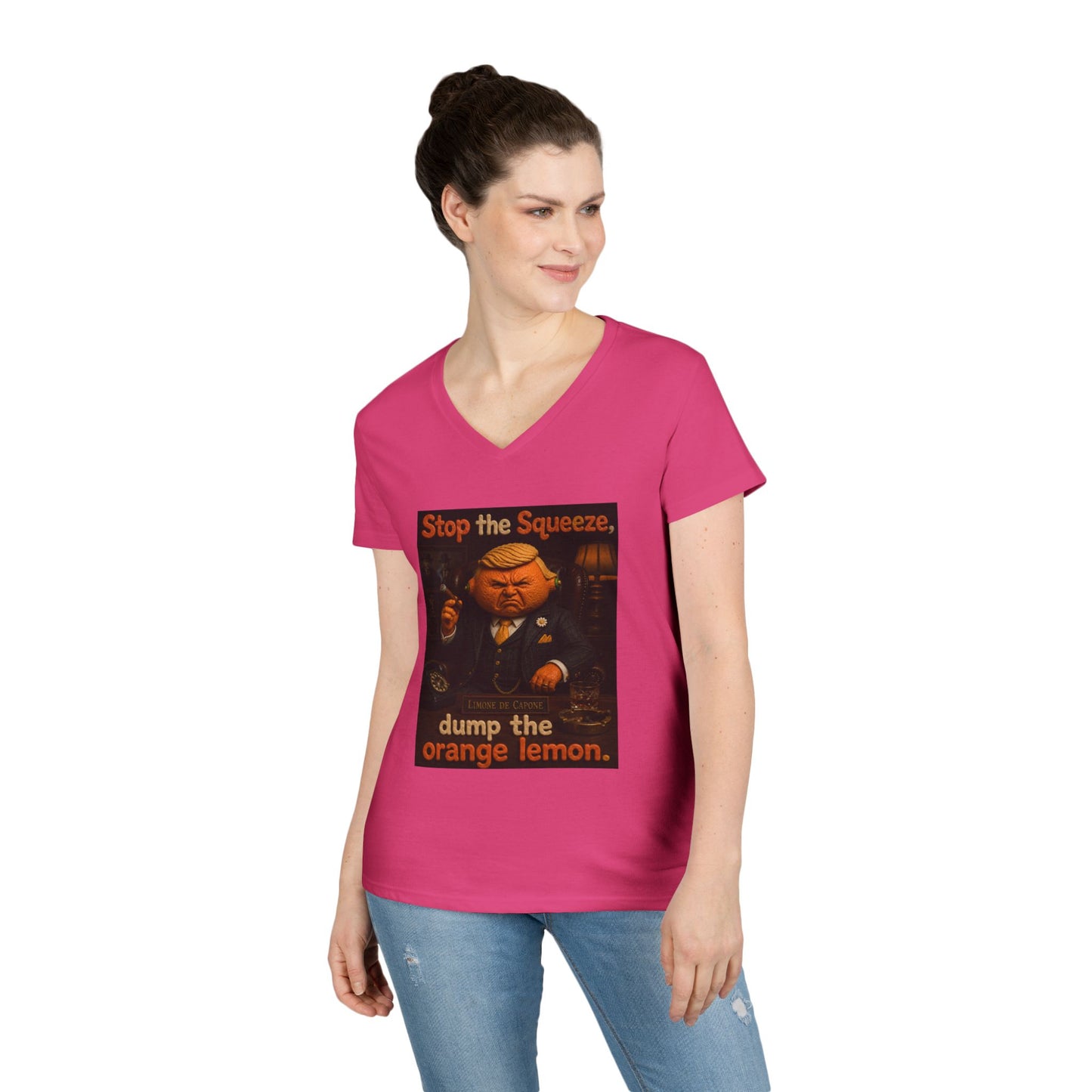 Stop the Squeeze — 'Dump the Orange Lemon' Ladies' V-Neck Tee