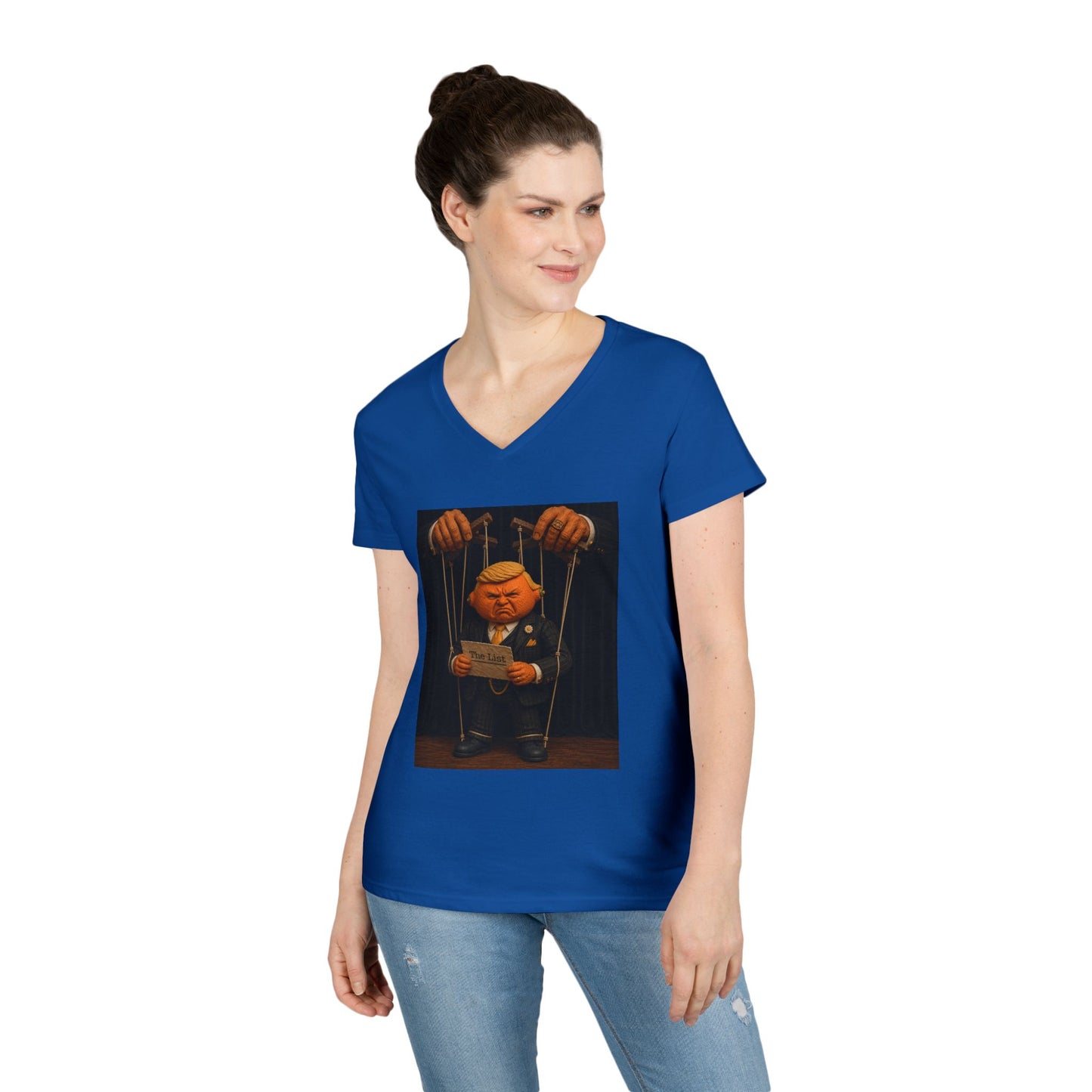 Ladies' V-Neck T-Shirt — Political Puppet Marionette Graphic Tee