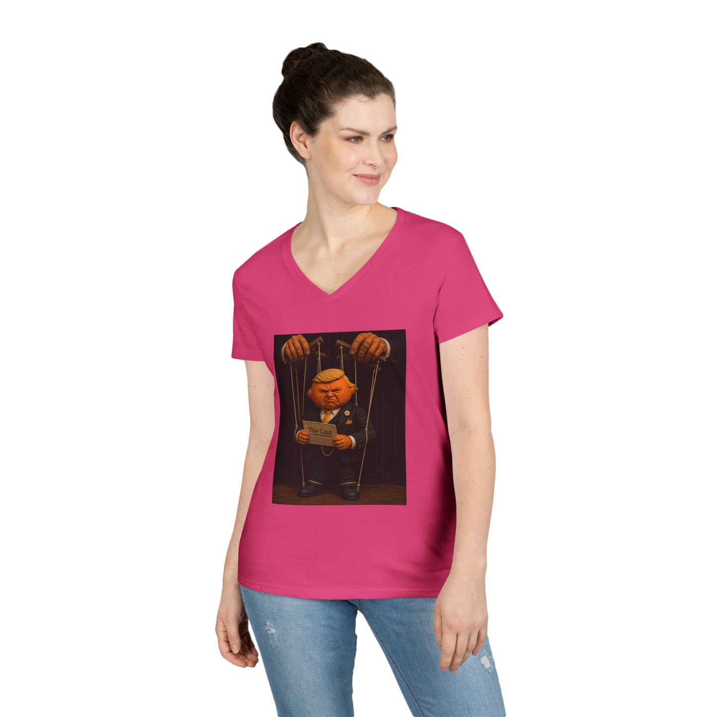 Ladies' V-Neck T-Shirt — Political Puppet Marionette Graphic Tee