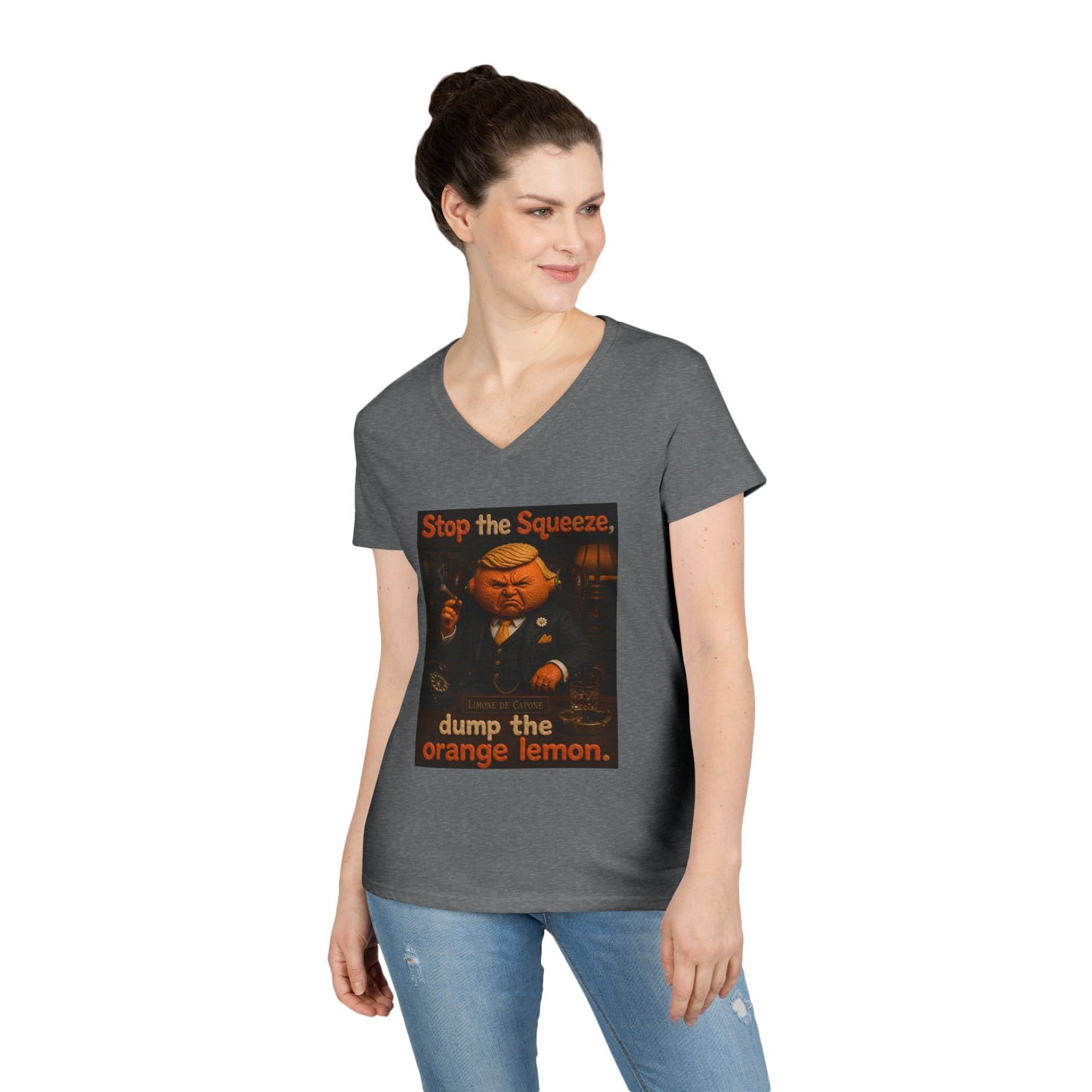 Stop the Squeeze — 'Dump the Orange Lemon' Ladies' V-Neck Tee