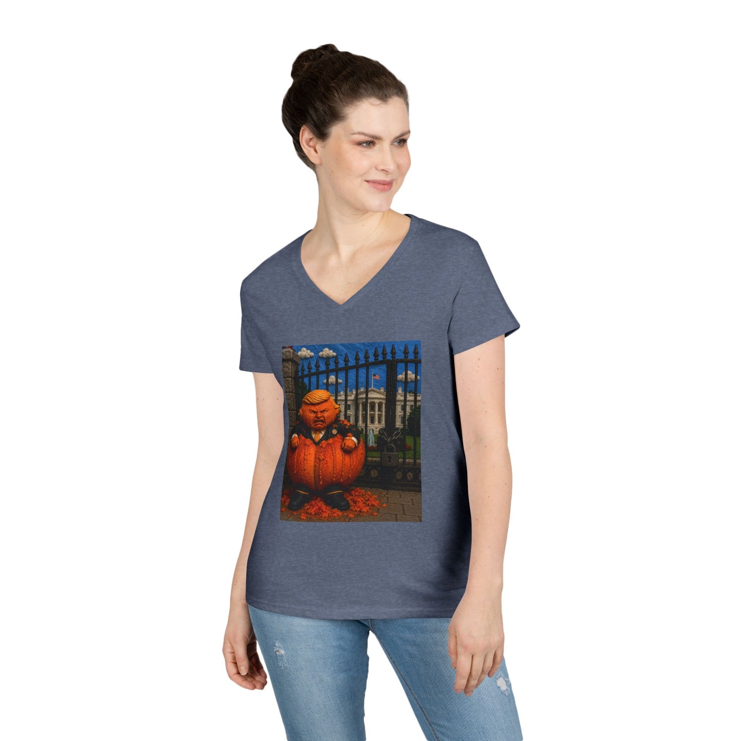 Trump Pumpkin Political Halloween V-Neck Tee