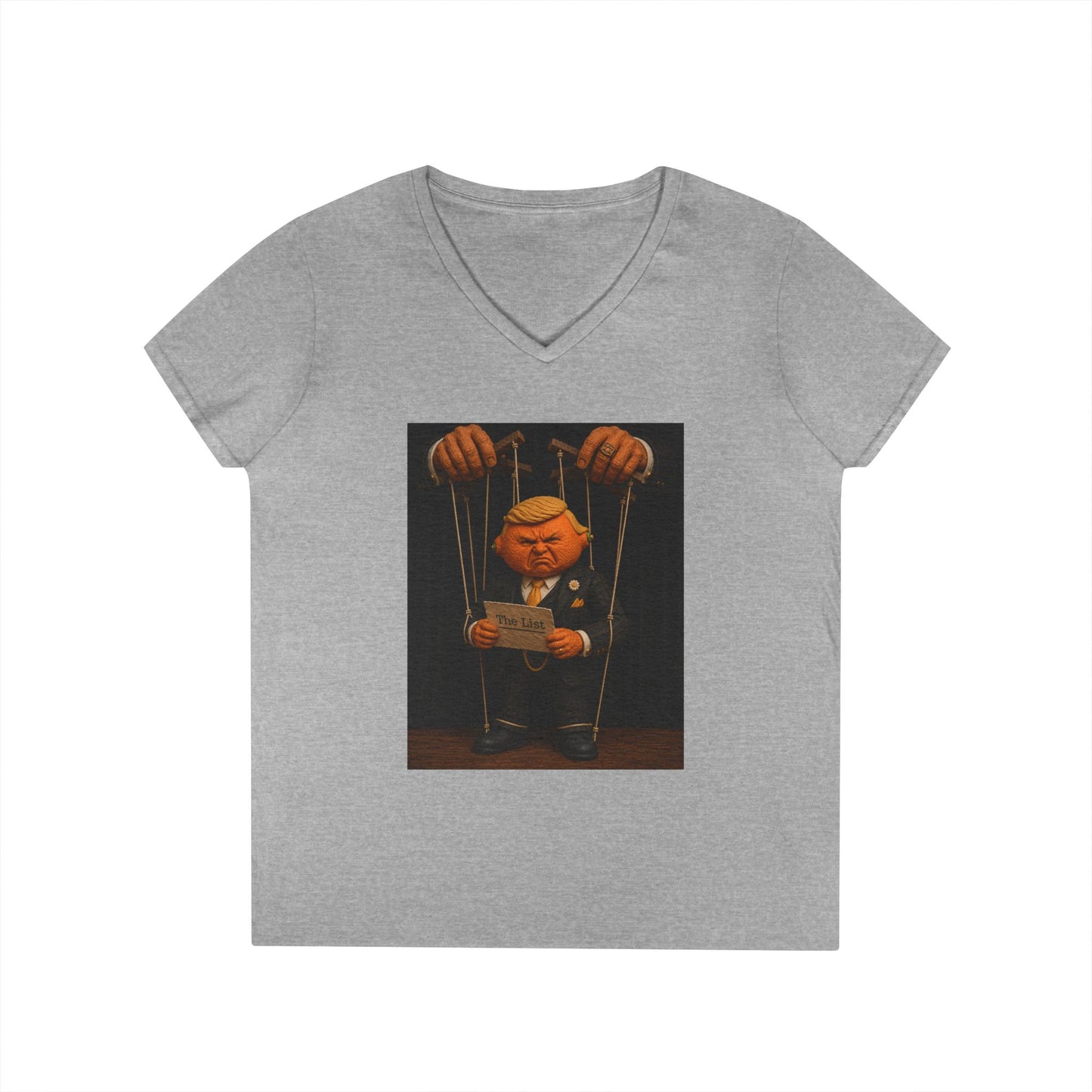 Ladies' V-Neck T-Shirt — Political Puppet Marionette Graphic Tee