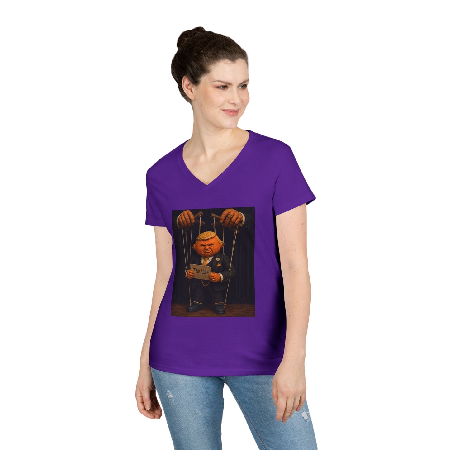 Ladies' V-Neck T-Shirt — Political Puppet Marionette Graphic Tee
