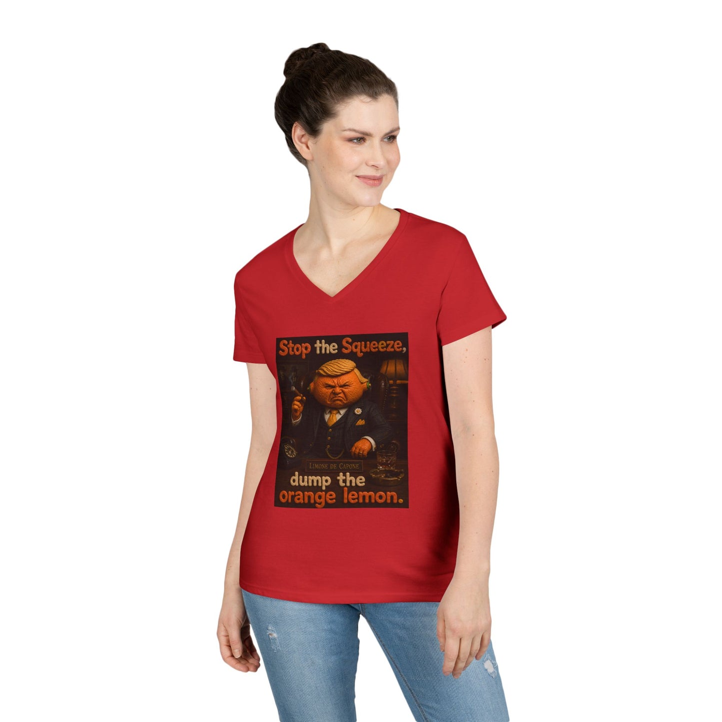 Stop the Squeeze — 'Dump the Orange Lemon' Ladies' V-Neck Tee