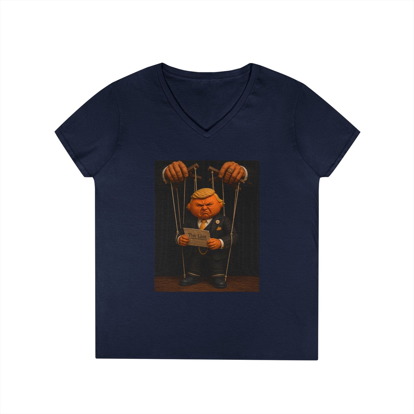 Ladies' V-Neck T-Shirt — Political Puppet Marionette Graphic Tee