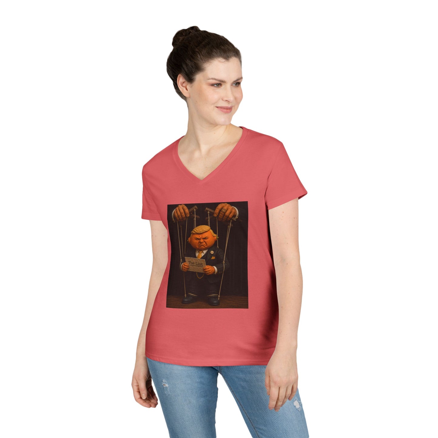 Ladies' V-Neck T-Shirt — Political Puppet Marionette Graphic Tee