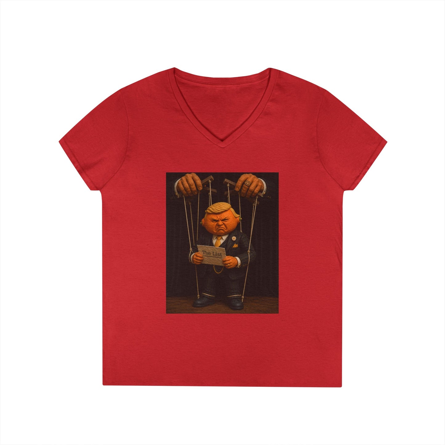 Ladies' V-Neck T-Shirt — Political Puppet Marionette Graphic Tee