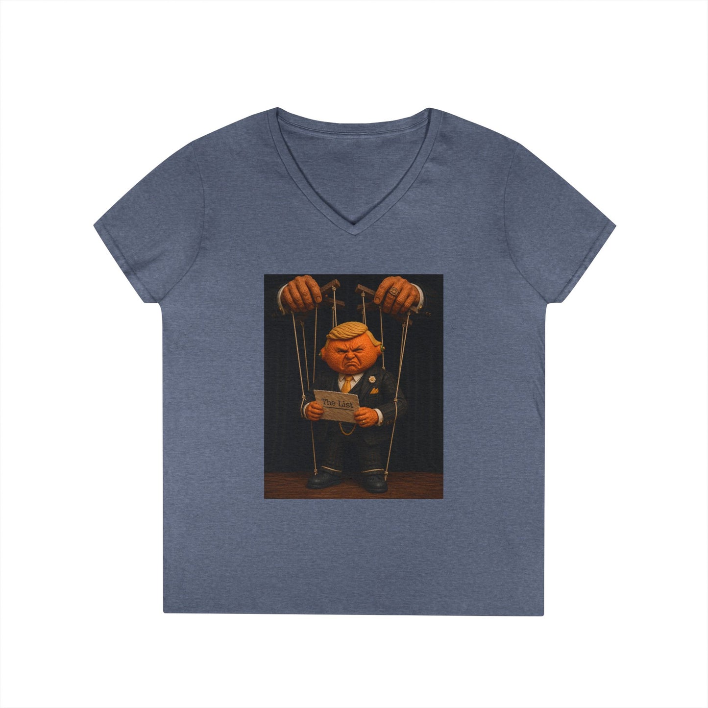 Ladies' V-Neck T-Shirt — Political Puppet Marionette Graphic Tee