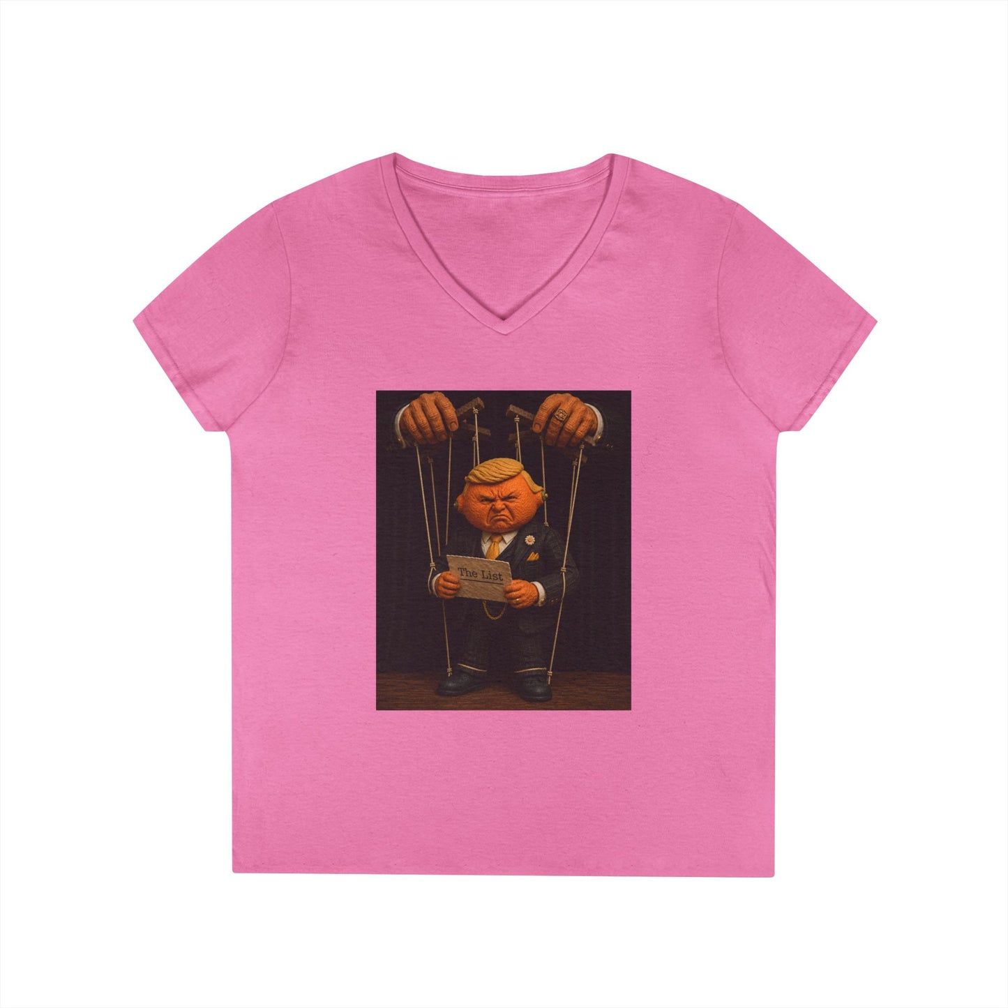 Ladies' V-Neck T-Shirt — Political Puppet Marionette Graphic Tee